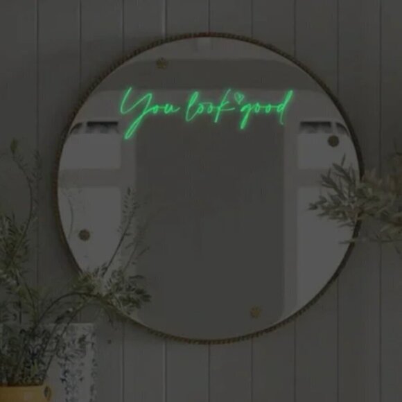 You Look Good Text with Heart Glow in the Dark Mirror Wall Car Sticker - Picture 2 of 3
